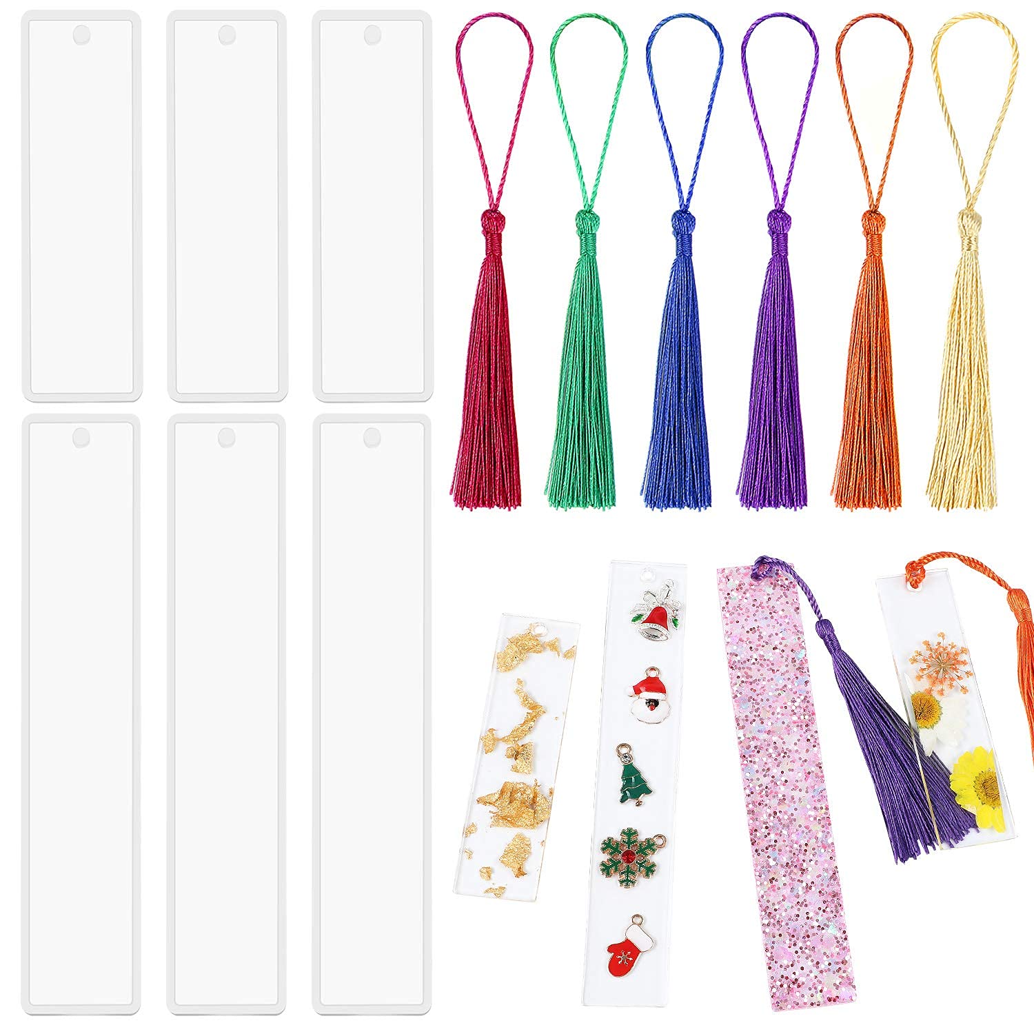 HASTHIP 6 Pack Silicon Moulds for Resin Art DIY Bookmark Resin Mold Rectangle Bookmark Silicone Molds with 6 Pieces Colorful Tassels for Jewelry DIY Craft HASTHIP 6 Pack Silicon Moulds for Resin Art DIY Bookmark Resin Mold Rectangle Bookmark Silicone Molds with 6 Pieces Colorful Tassels for Jewelry DIY Craft